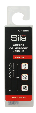Сверло по металлу профессиональное Sila НSS-G 2,0х24х49мм