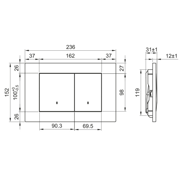 Клавиша для инсталляции, матовая PORTO PR412W