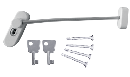 Блокирующий замок DORF для пвх окон, с тросиком и ключом (2ключа), белый